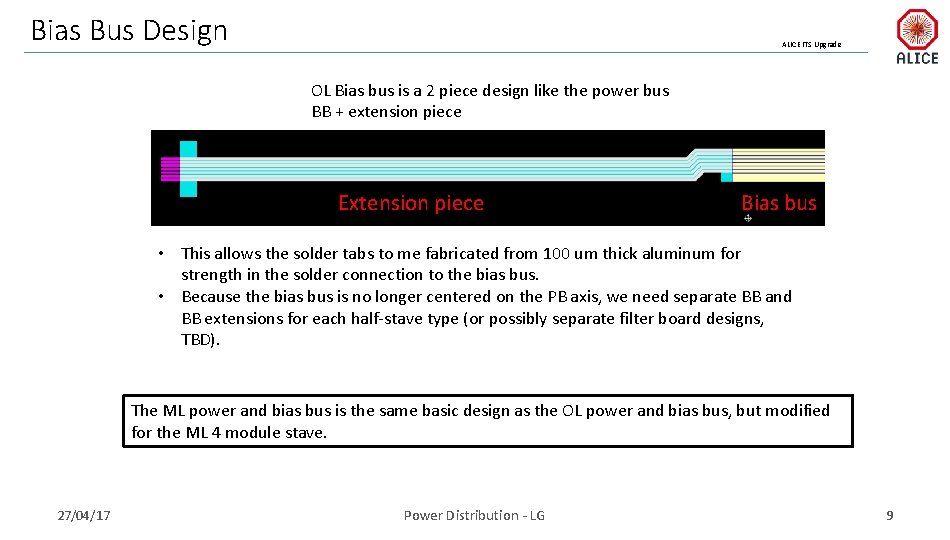 Bias Bus Design ALICE ITS Upgrade OL Bias bus is a 2 piece design