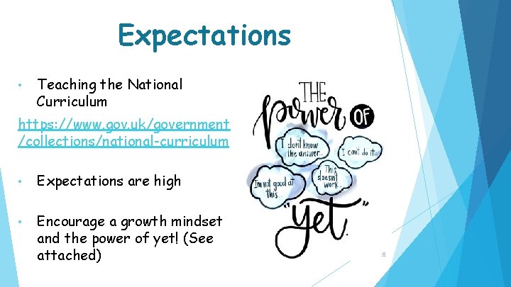 Expectations • Teaching the National Curriculum https: //www. gov. uk/government /collections/national-curriculum • Expectations are