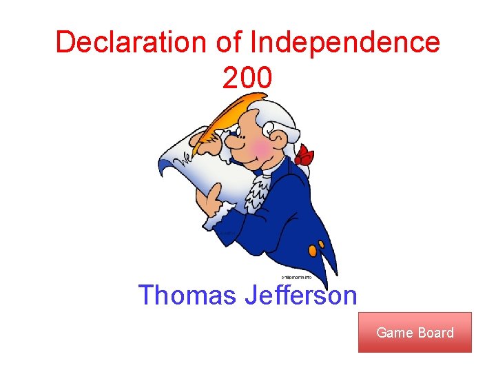 Declaration of Independence 200 Thomas Jefferson Game Board 