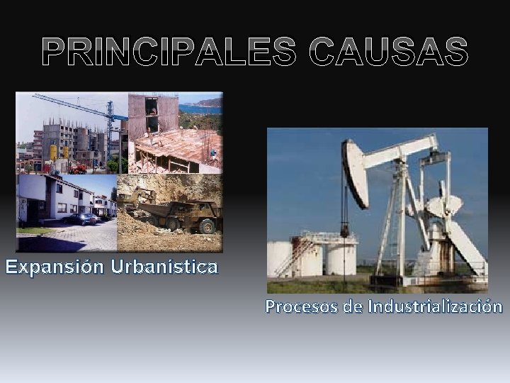 PRINCIPALES CAUSAS Expansión Urbanística Procesos de Industrialización 