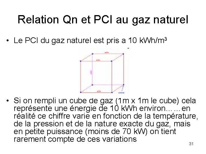 Relation Qn et PCI au gaz naturel • Le PCI du gaz naturel est