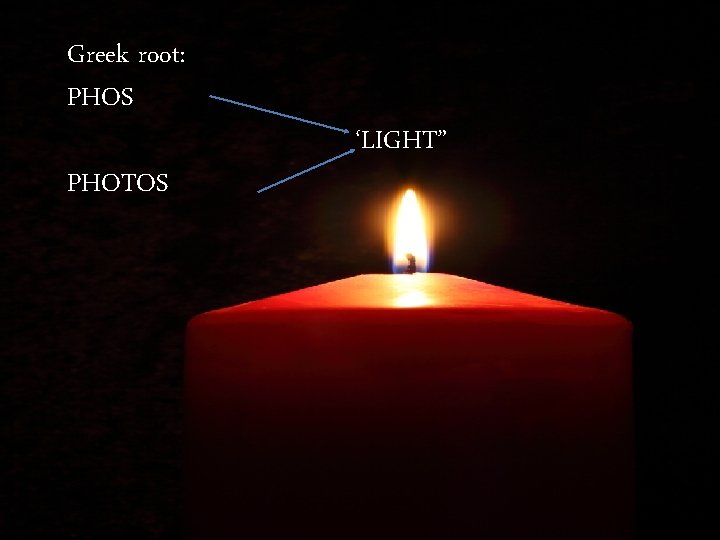 Greek root: PHOS PHOTOS ‘LIGHT” 