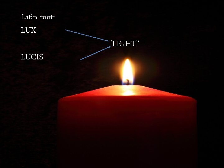 Latin root: LUX LUCIS ‘LIGHT” Latin root: LUX LUCIS ‘LIGHT”
