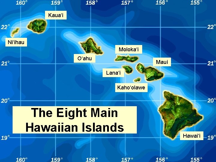 Kaua‘i Ni‘ihau Moloka‘i O‘ahu Maui Lana‘i Kaho‘olawe The Eight Main Hawaiian Islands Hawai‘i 