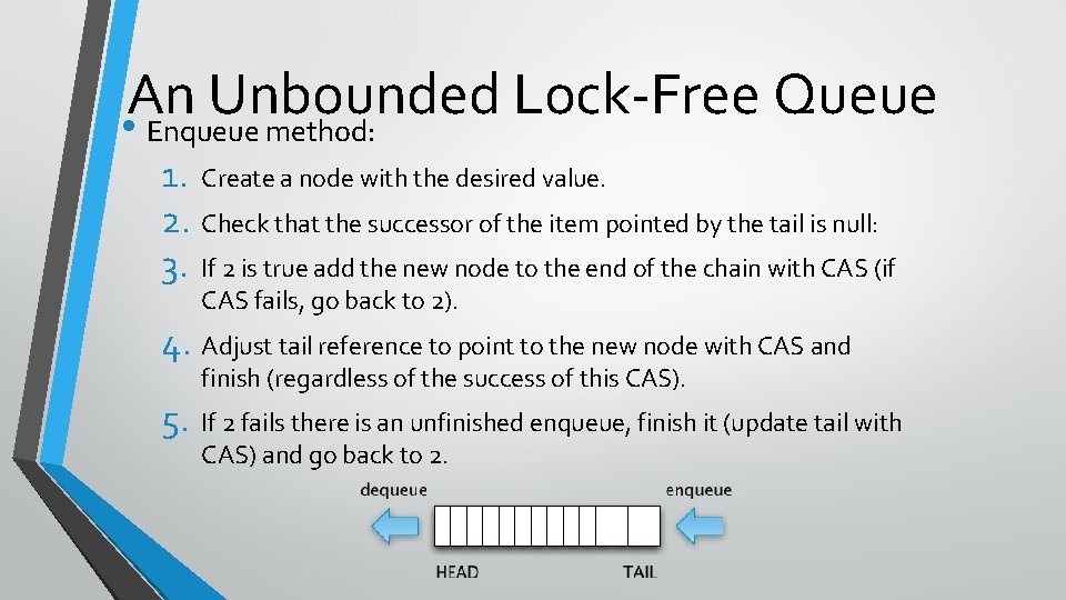 An Unbounded Lock-Free Queue • Enqueue method: 1. Create a node with the desired