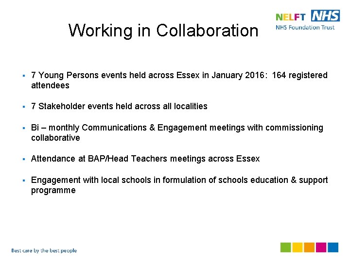 Working in Collaboration § 7 Young Persons events held across Essex in January 2016: