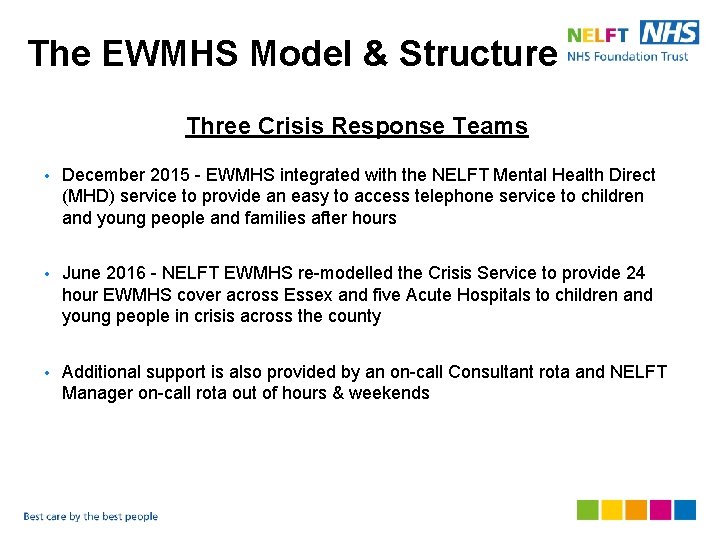 The EWMHS Model & Structure Three Crisis Response Teams • December 2015 - EWMHS
