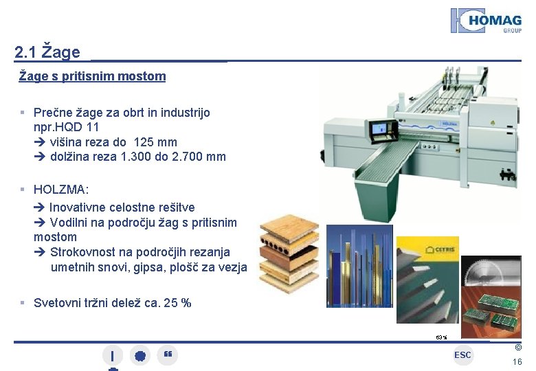 2. 1 Žage s pritisnim mostom Prečne žage za obrt in industrijo npr. HQD