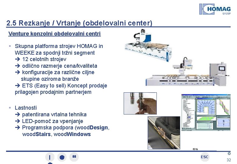 2. 5 Rezkanje / Vrtanje (obdelovalni center) Venture konzolni obdelovalni centri Skupna platforma strojev