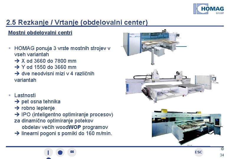 2. 5 Rezkanje / Vrtanje (obdelovalni center) Mostni obdelovalni centri HOMAG ponuja 3 vrste