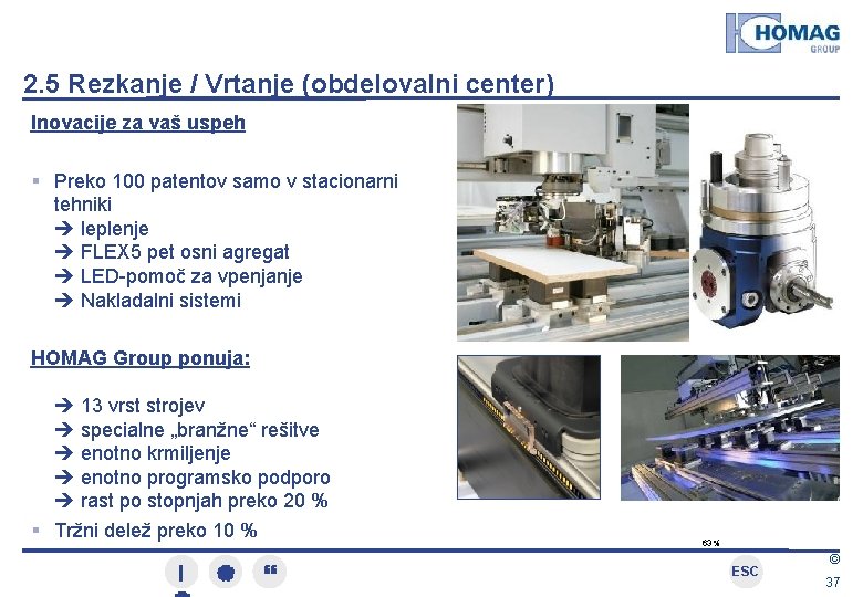 2. 5 Rezkanje / Vrtanje (obdelovalni center) Inovacije za vaš uspeh Preko 100 patentov