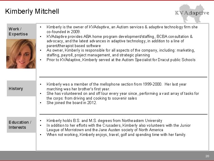Kimberly Mitchell Work / Expertise • • History • • • Education / Interests