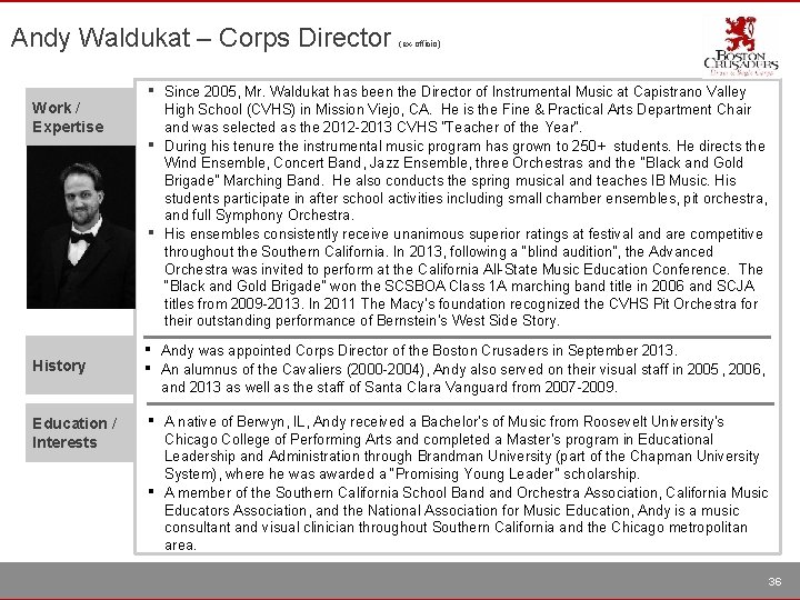 Andy Waldukat – Corps Director Work / Expertise ▪ ▪ ▪ History Education /