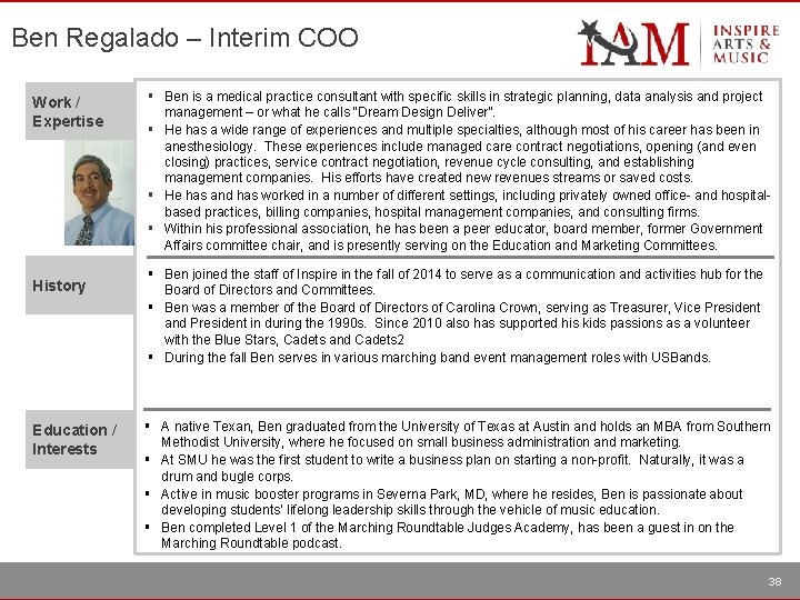 Ben Regalado – Interim COO Work / Expertise ▪ ▪ History ▪ ▪ ▪