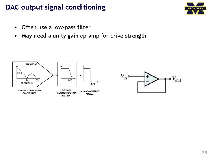 DAC output signal conditioning • Often use a low-pass filter • May need a