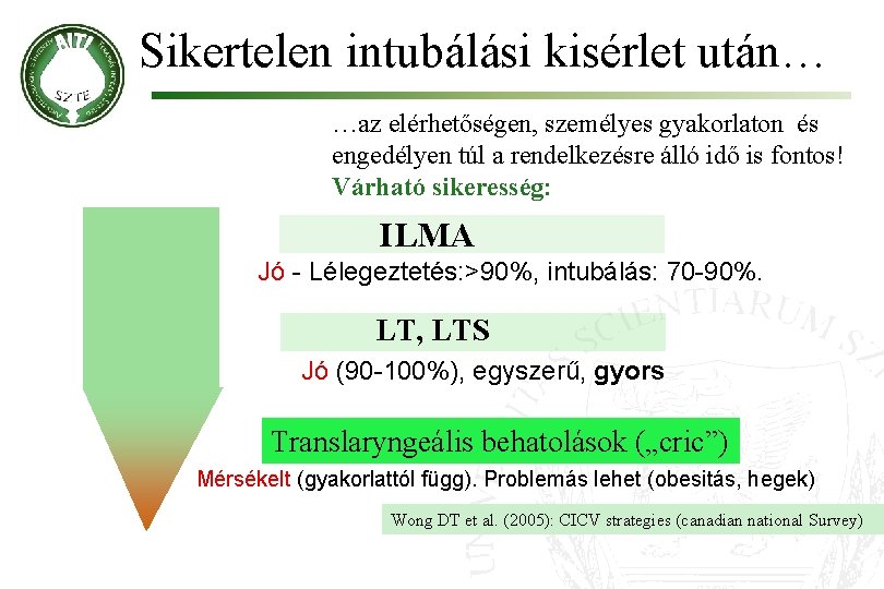 Sikertelen intubálási kisérlet után… …az elérhetőségen, személyes gyakorlaton és engedélyen túl a rendelkezésre álló