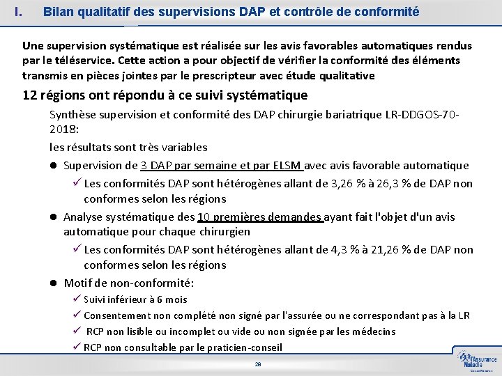 I. Bilan qualitatif des supervisions DAP et contrôle de conformité Une supervision systématique est