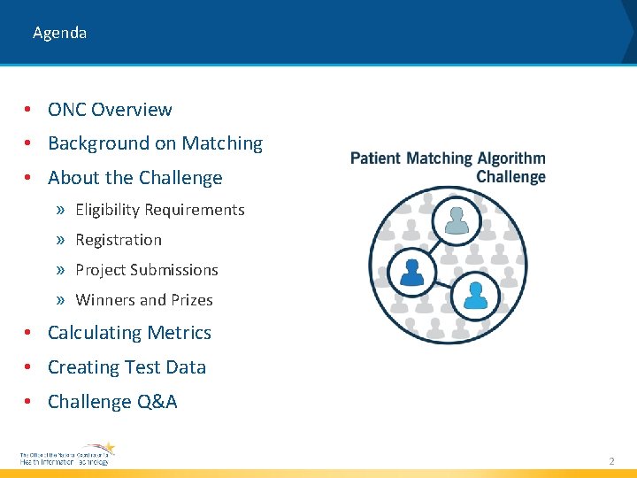 Agenda • ONC Overview • Background on Matching • About the Challenge » Eligibility