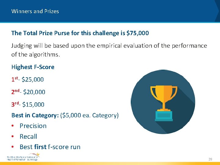 Winners and Prizes The Total Prize Purse for this challenge is $75, 000 Judging