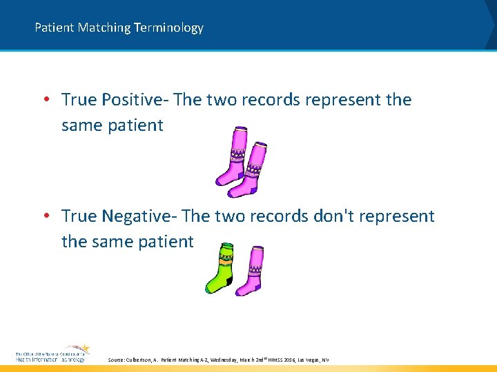 Patient Matching Terminology • True Positive- The two records represent the same patient •