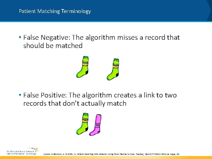 Patient Matching Terminology • False Negative: The algorithm misses a record that should be