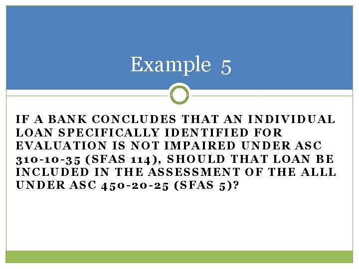 Example 5 IF A BANK CONCLUDES THAT AN INDIVIDUAL LOAN SPECIFICALLY IDENTIFIED FOR EVALUATION