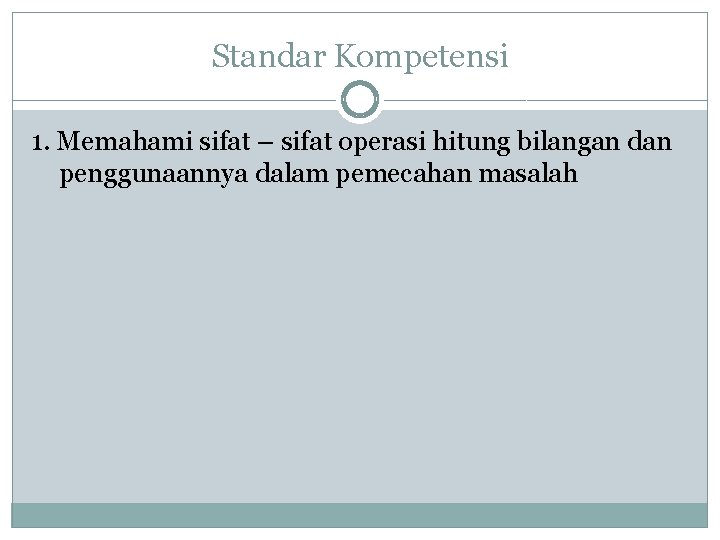 Standar Kompetensi 1. Memahami sifat – sifat operasi hitung bilangan dan penggunaannya dalam pemecahan