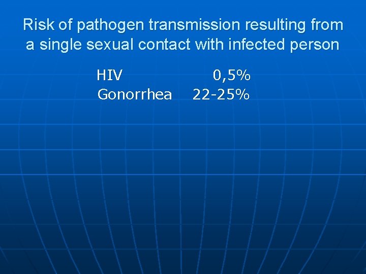 Risk of pathogen transmission resulting from a single sexual contact with infected person HIV