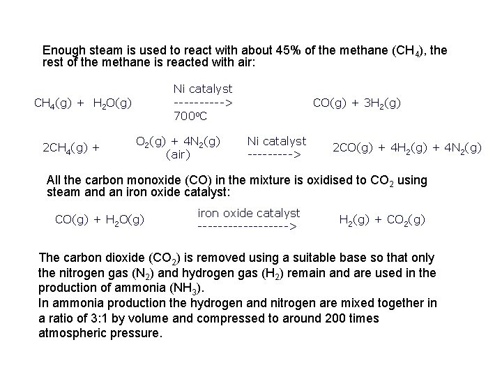Enough steam is used to react with about 45% of the methane (CH 4), Enough steam is used to react with about 45% of the methane (CH 4),