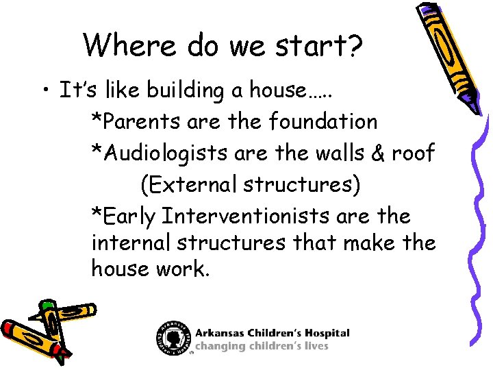 Where do we start? • It’s like building a house…. . *Parents are the