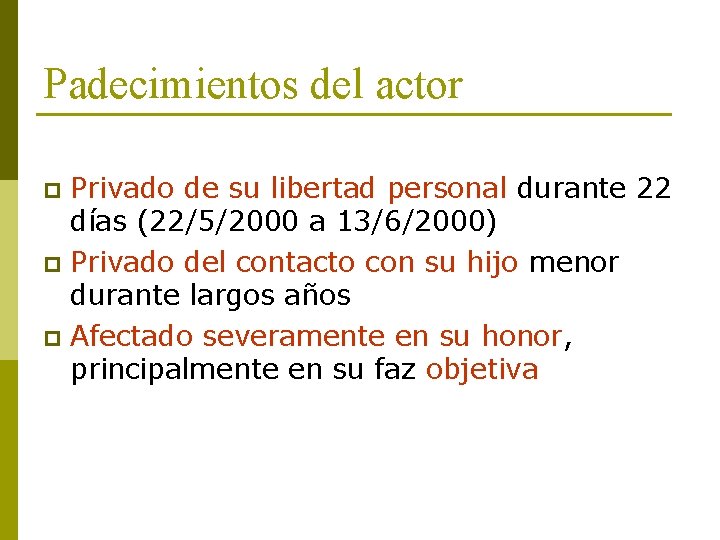 Padecimientos del actor Privado de su libertad personal durante 22 días (22/5/2000 a 13/6/2000)