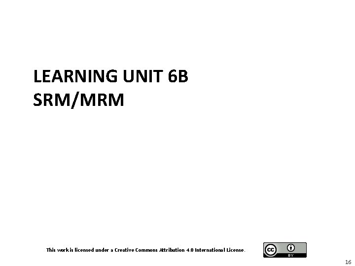 LEARNING UNIT 6 B SRM/MRM This work is licensed under a Creative Commons Attribution