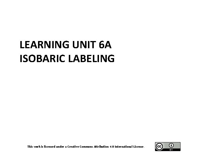 LEARNING UNIT 6 A ISOBARIC LABELING This work is licensed under a Creative Commons