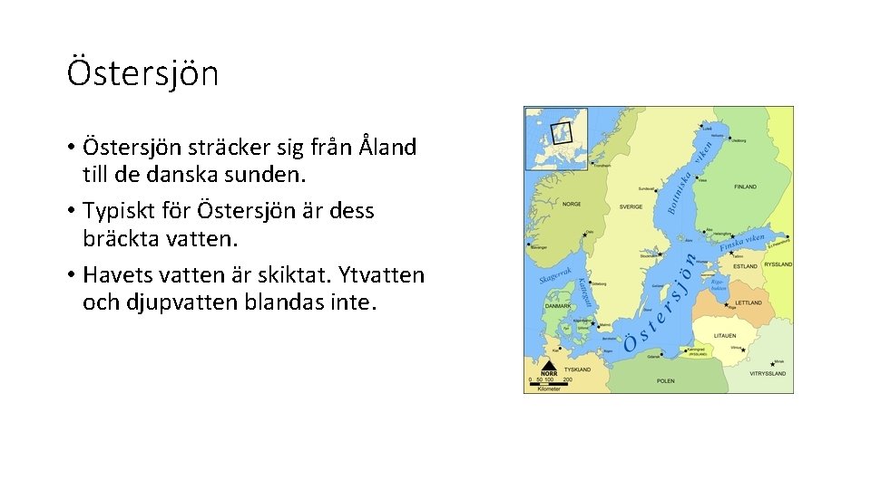 Östersjön • Östersjön sträcker sig från Åland till de danska sunden. • Typiskt för