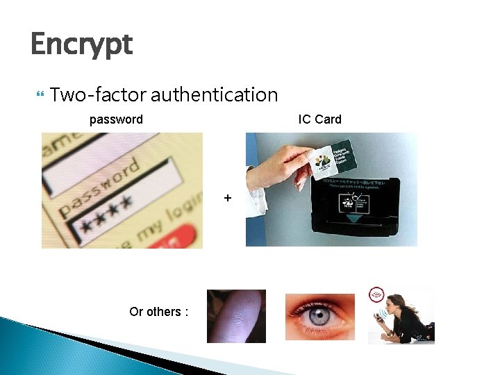 Encrypt Two-factor authentication password IC Card + Or others : 