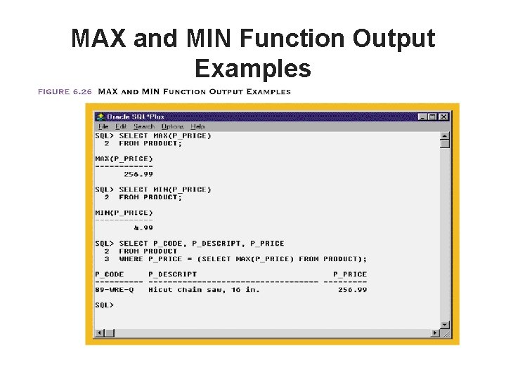 MAX and MIN Function Output Examples 
