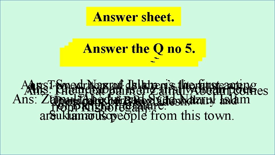 Answer sheet. Answerthe the. Q Qno no 4. 5. Answerthe the. QQno no 1. Answer sheet. Answerthe the. Q Qno no 4. 5. Answerthe the. QQno no 1.