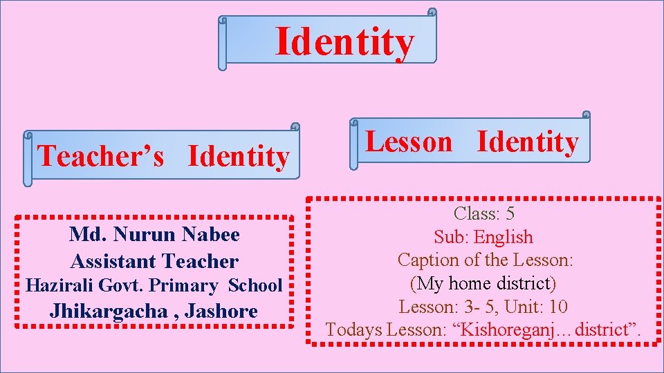 Identity Teacher’s Identity Md. Nurun Nabee Assistant Teacher Hazirali Govt. Primary School Jhikargacha , Identity Teacher’s Identity Md. Nurun Nabee Assistant Teacher Hazirali Govt. Primary School Jhikargacha ,