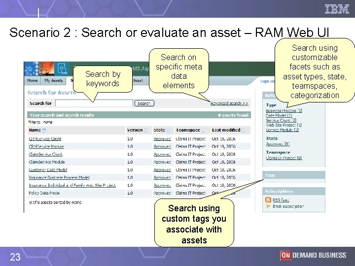 Scenario 2 : Search or evaluate an asset – RAM Web UI Search by