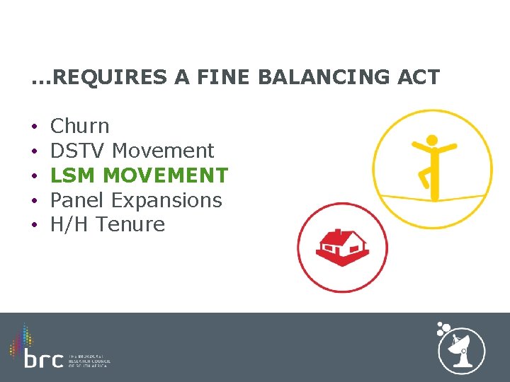 …REQUIRES A FINE BALANCING ACT • • • Churn DSTV Movement LSM MOVEMENT Panel