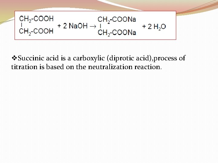 v. Succinic acid is a carboxylic (diprotic acid), process of titration is based on
