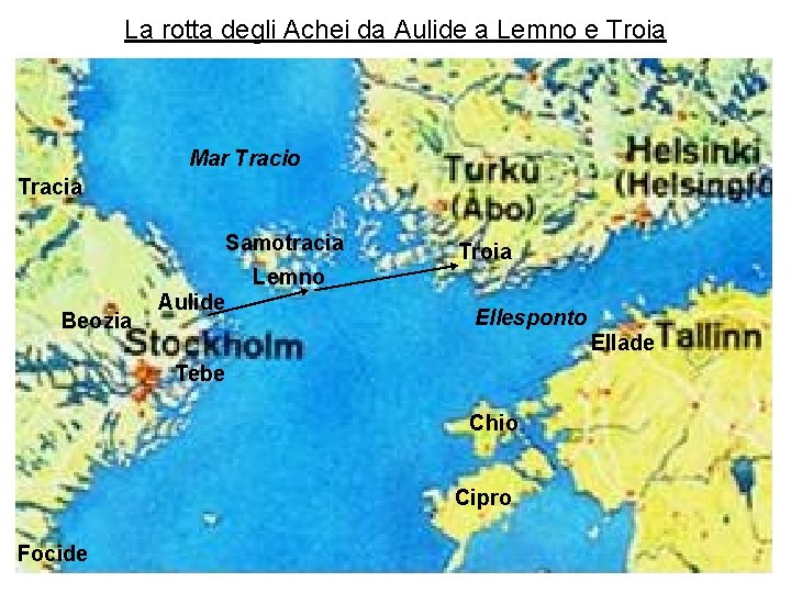 La rotta degli Achei da Aulide a Lemno e Troia Mar Tracio Tracia Samotracia