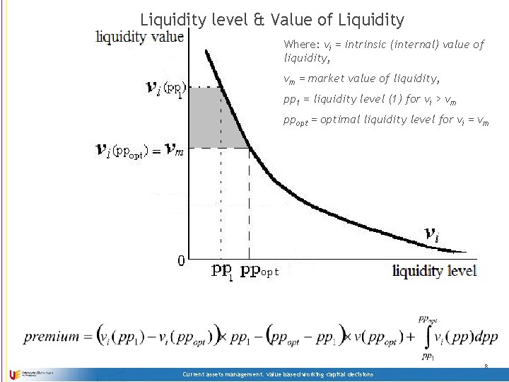 Liquidity level & Value of Liquidity Where: vi = intrinsic (internal) value of liquidity,