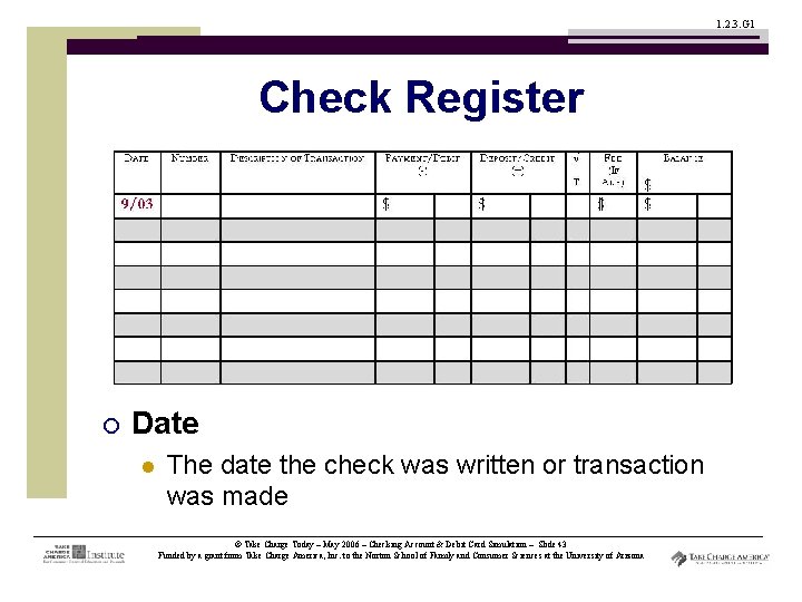 1. 2. 3. G 1 Check Register ¡ Date l The date the check