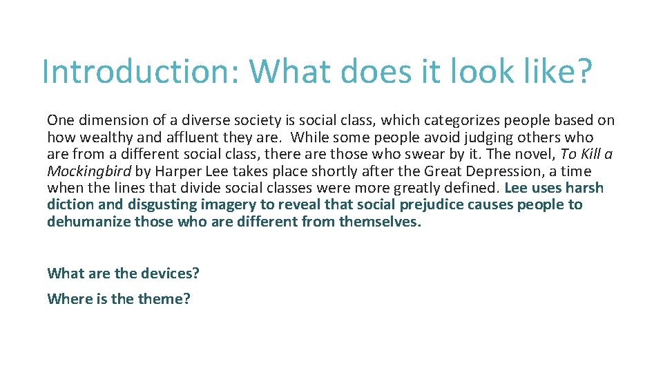Introduction: What does it look like? One dimension of a diverse society is social