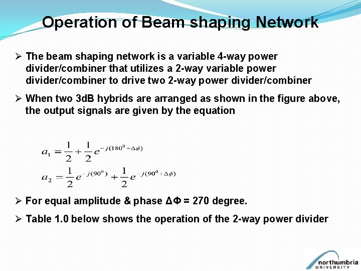 Operation of Beam shaping Network Ø The beam shaping network is a variable 4