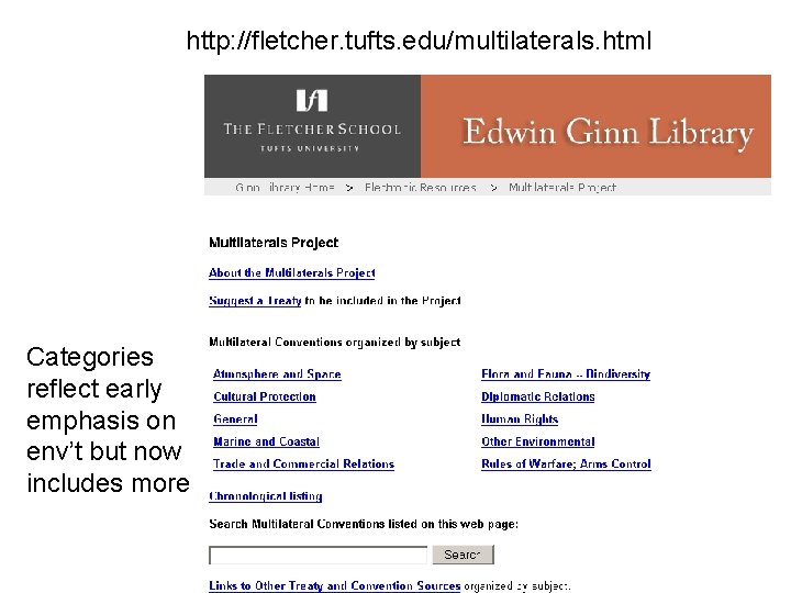 http: //fletcher. tufts. edu/multilaterals. html Categories reflect early emphasis on env’t but now includes