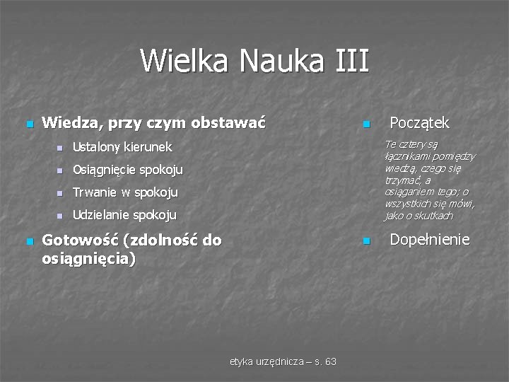 Wielka Nauka III n n Wiedza, przy czym obstawać n Ustalony kierunek n Osiągnięcie