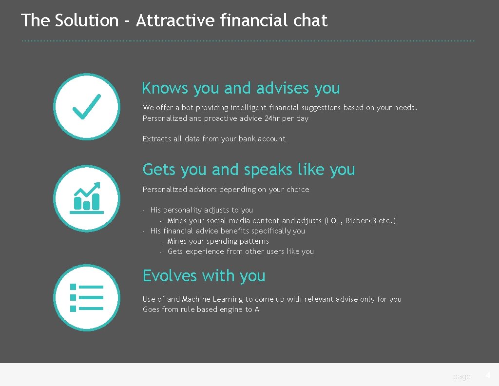 The Solution - Attractive financial chat Knows you and advises you We offer a