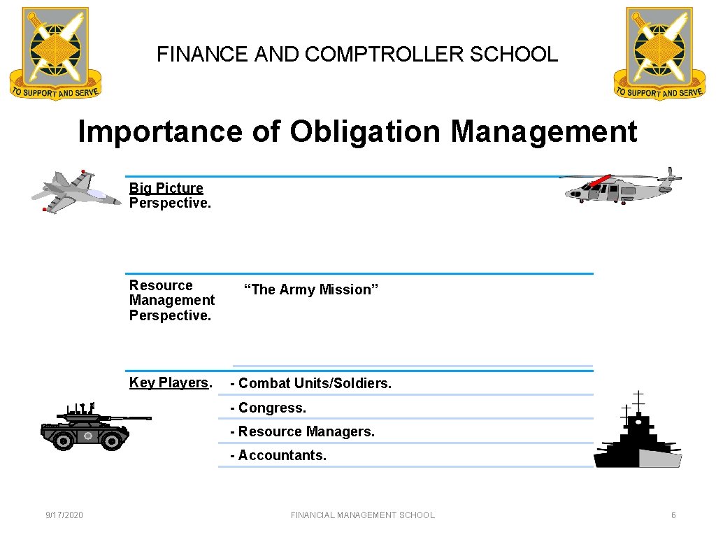 FINANCE AND COMPTROLLER SCHOOL Importance of Obligation Management Big Picture Perspective. Resource Management Perspective.